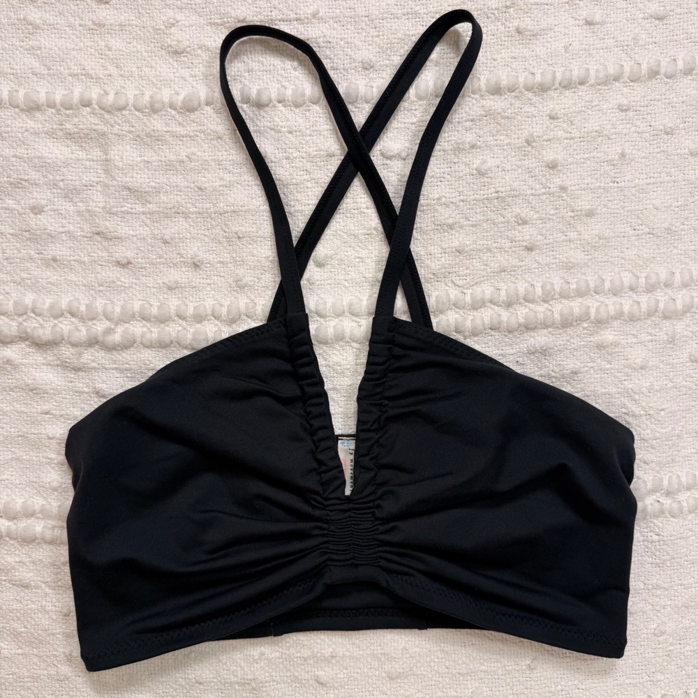 FP Movement Free People Black Cinched Ruched Front Crisscross Sports Bra Medium